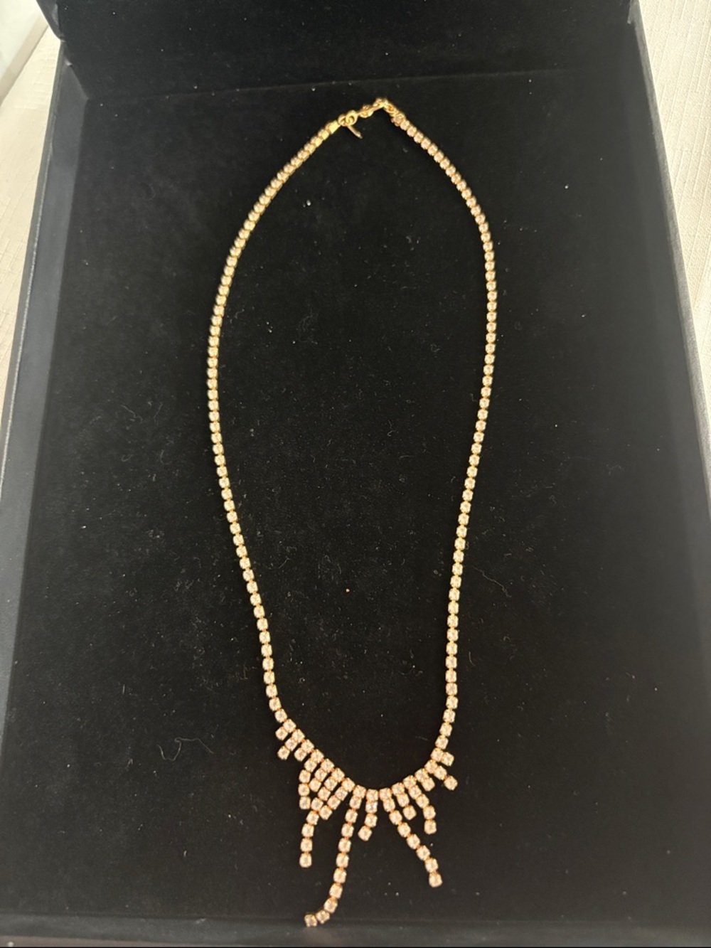 Vintage Monet Gold-Tone Crystal Fringe Necklace - Elegant Women’s Jewelry